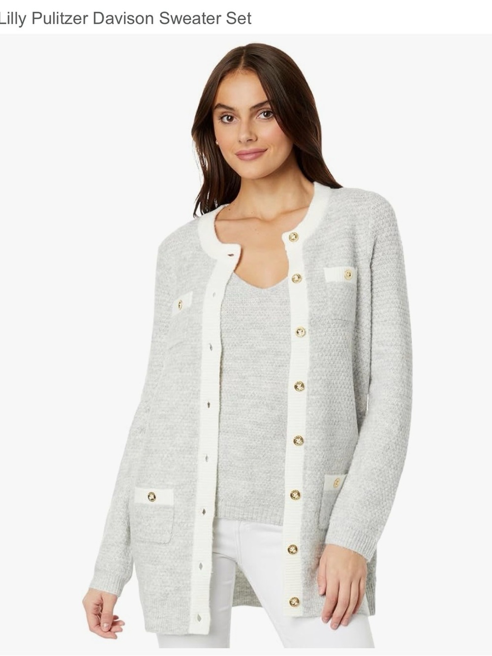 Lilly Pulitzer Davison Set, Light Gray Tank And Cardigan Sweater Set
